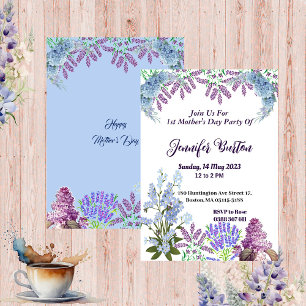 Invitation Pastel bleu doux Lilac Hydrangea 1ère fête des mèr