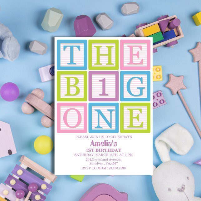 Invitation Pastel Block Letters The Big One Girl’s  (Créateur téléchargé)