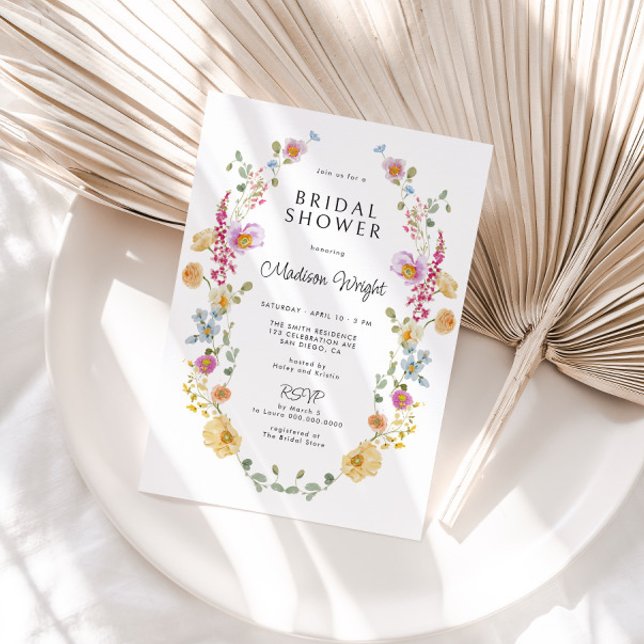 Invitation Pastel Bloom Floral Wreath Fête des mariées (Créateur téléchargé)