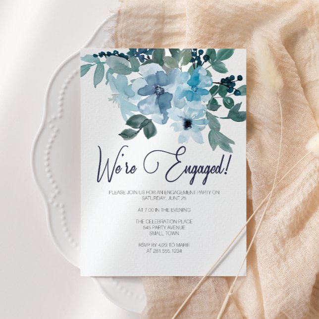 Invitation Pastel Blue Aquarelle Rose (Créateur téléchargé)