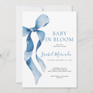 Invitation Pastel Blue Bow Baby en Fleur