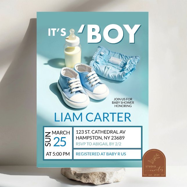 Invitation Pastel Blue C'est un garçon Baby shower Basket (Créateur téléchargé)