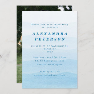 Invitation Pastel Blue Dip Dye Ombre Photo Graduation Party