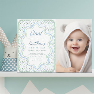 Invitation Pastel Blue et Sage Green 1er anniversaire Photo