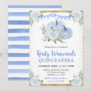 Invitation Pastel Blue Floral Citrouilles Automne Quinceanera