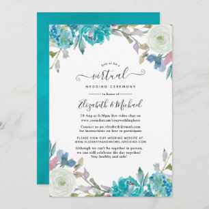 Invitation Pastel Blue Floral Mariage virtuel en ligne