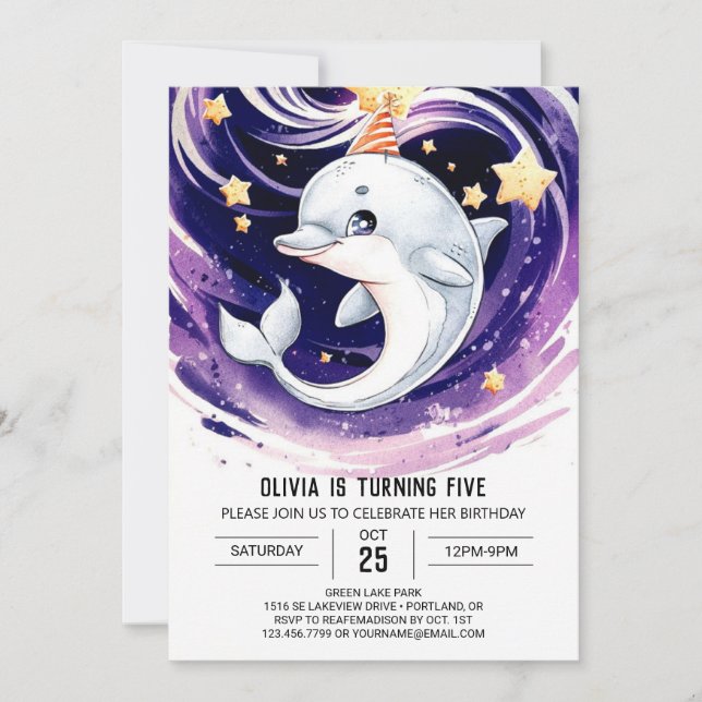 Invitation Pastel Blue Ocean Dolphin Anniversaire (Devant)
