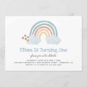 Invitation Pastel Blue Pastel Rainbow 1er Anniversaire Invita