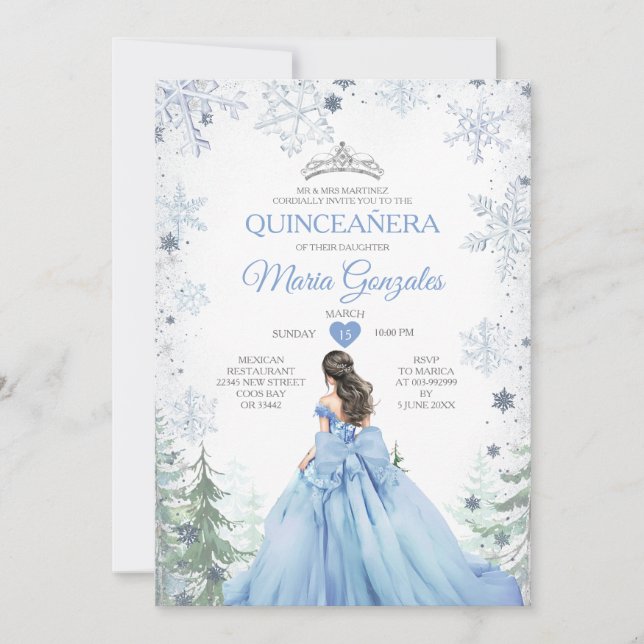 Invitation Pastel Blue Princess Forêt d'hiver Quinceañera (Devant)