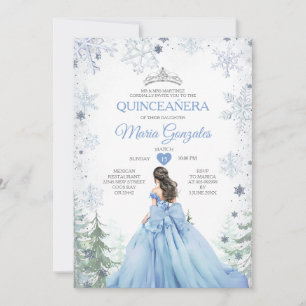 Invitation Pastel Blue Princess Forêt d'hiver Quinceañera