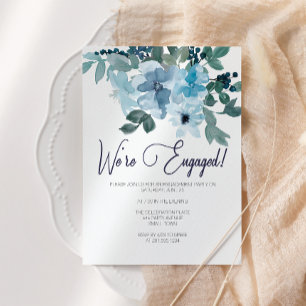 Invitation Pastel Blue Roses Ajouter Photo Engagement Party