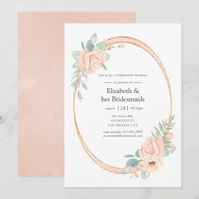 Invitation Pastel Blush Floral Géométrique Bridesmaitres Déje (Devant / Derrière)