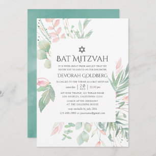 Invitation Pastel Blush Greenery Bat mitzvah