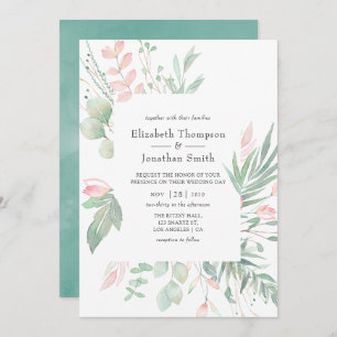 Invitation Pastel Blush Greenery Mariage