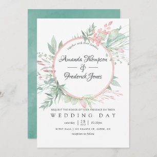 Invitation Pastel Blush Greenery Mariage géométrique