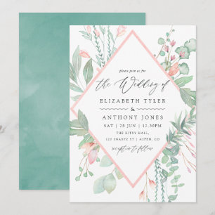 Invitation Pastel Blush Greenery Mariage géométrique