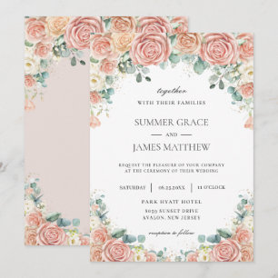 Invitation Pastel Blush Peach Ivory Floral Rose Mariage