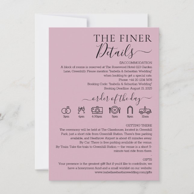 Invitation Pastel Blush Pink Wedding Finer Details (Devant)