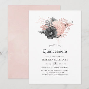 Invitation Pastel Blush rose et charbon de bois Quinceañera