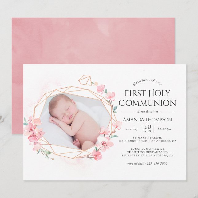 Invitation Pastel Blush rose Géométrique Floral Sainte Commun (Devant / Derrière)