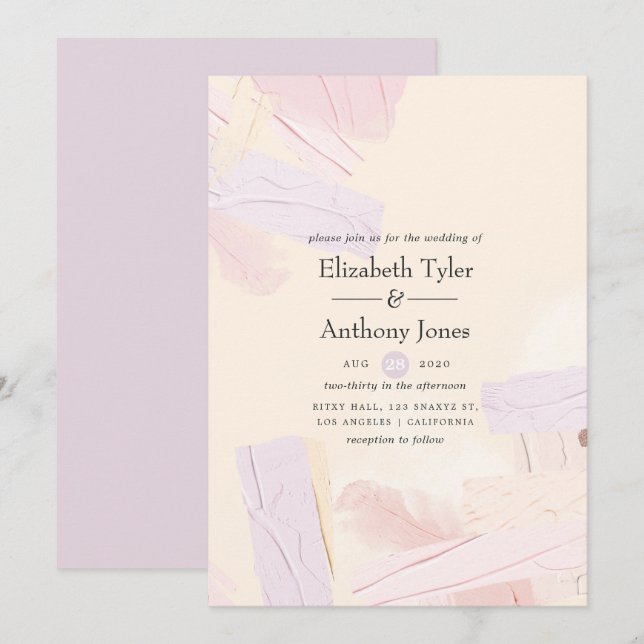 Invitation Pastel Blush rose & Lavender Paint Splash Mariage (Devant / Derrière)