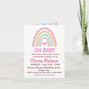 Invitation Pastel Boho Arc En Ciel Avec Coeurs Oh Baby shower