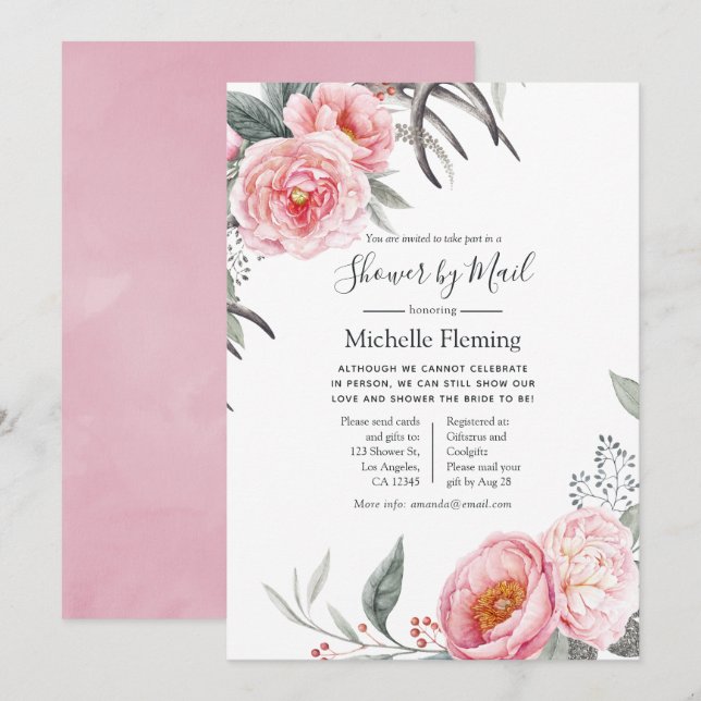 Invitation Pastel Boho Floral Baby ou Fête des mariées par la (Devant / Derrière)
