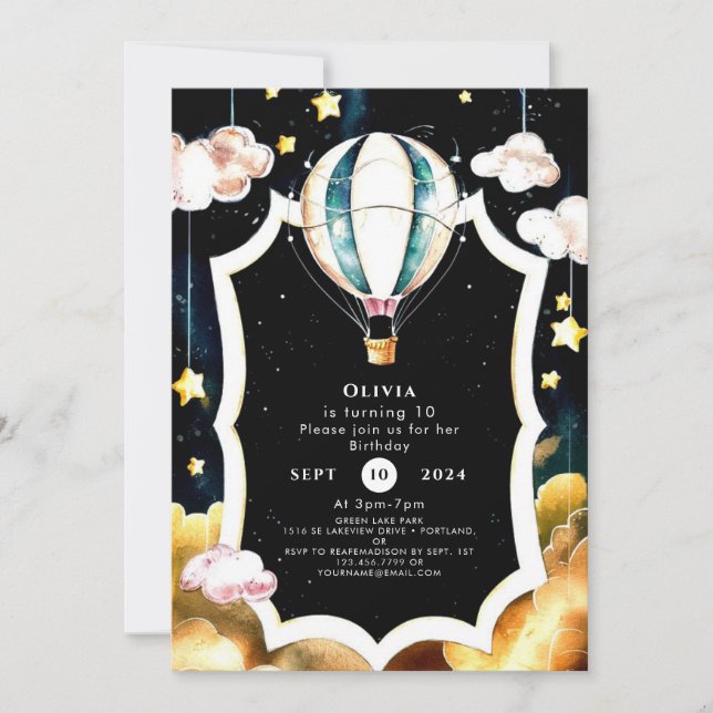 Invitation Pastel Boho Hot Air Balloon Anniversaire (Devant)