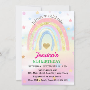 Invitation Pastel Boho Rainbow fête d'anniversaire