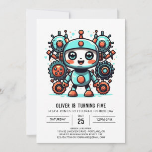 Invitation Pastel Bolts Robot Bohème Anniversaire