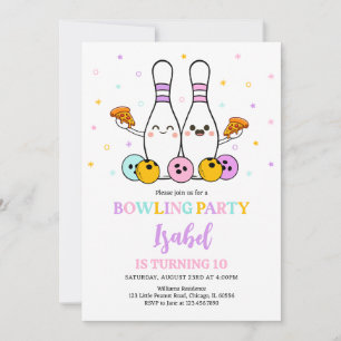 Invitation Pastel Bowling et Pizza fête d'anniversaire