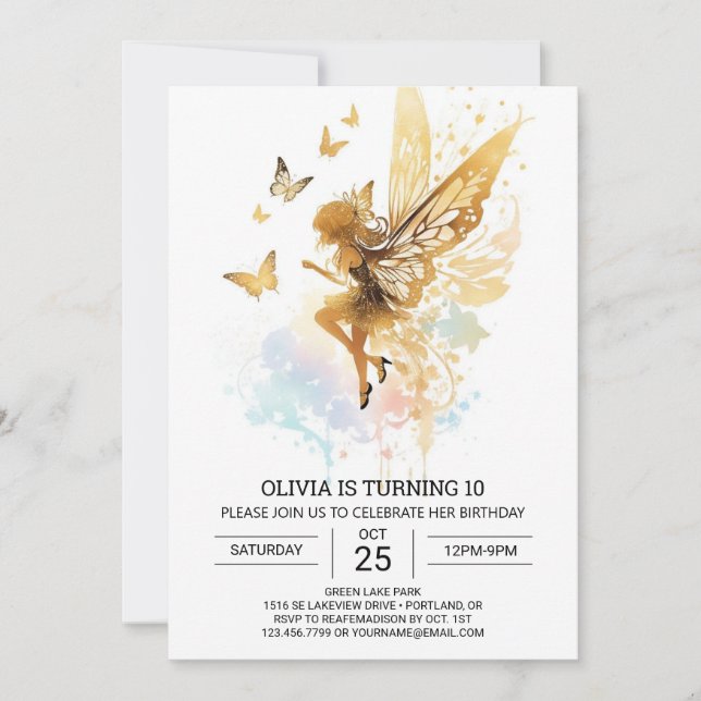 Invitation Pastel Butterfly Fairy Anniversaire (Devant)