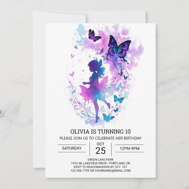 Invitation Pastel Butterfly Fairy Anniversaire (Devant)