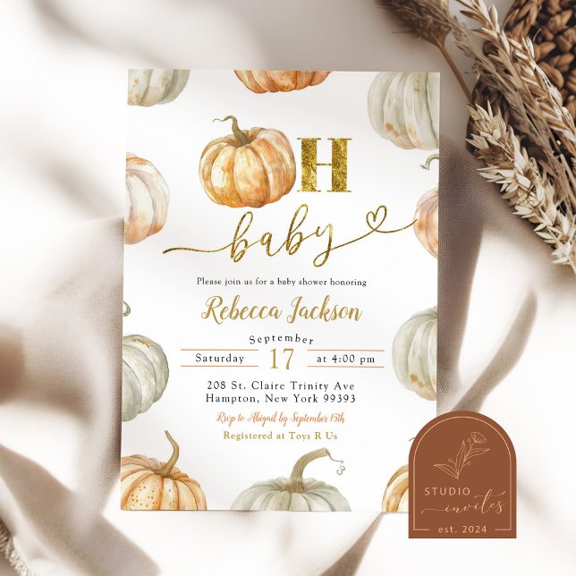 Invitation Pastel Citrouille Genre Neutre Oh Baby Baby shower (Créateur téléchargé)
