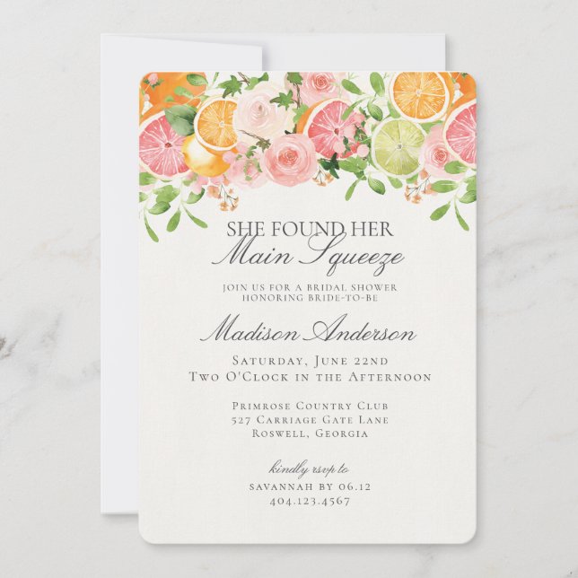 Invitation Pastel Citrus Floral Squeeze Fête des mariées prin (Devant)