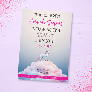 Invitation Pastel Cloud Unicorn Dreamscape Girl 10th Birthday