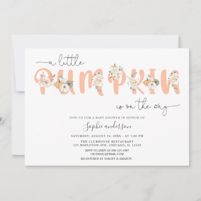 Invitation Pastel Color Un Baby shower Automne Un Peu Citroui (Devant)
