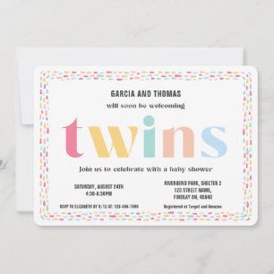 Invitation Pastel Colors Arc-en-ciel Baby shower jumeaux Pars