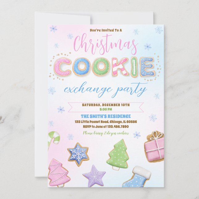 Invitation Pastel Cookies Exchange Party (Devant)