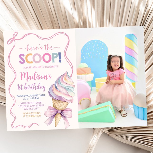 Invitation Pastel Coquette Crème glacée Filles Anniversaire P (Créateur téléchargé)