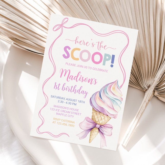 Invitation Pastel Coquette Filles de crème glacée Anniversair (Créateur téléchargé)