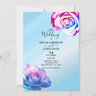 Invitation Pastel Couleur Roses Elégant bleu Floral Mariage