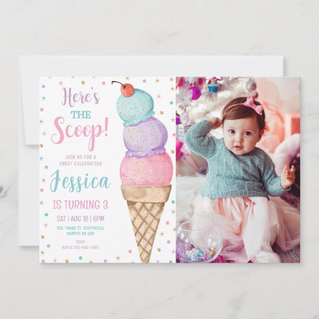 Invitation Pastel Crème de glace Anniversaire Photo (Devant)