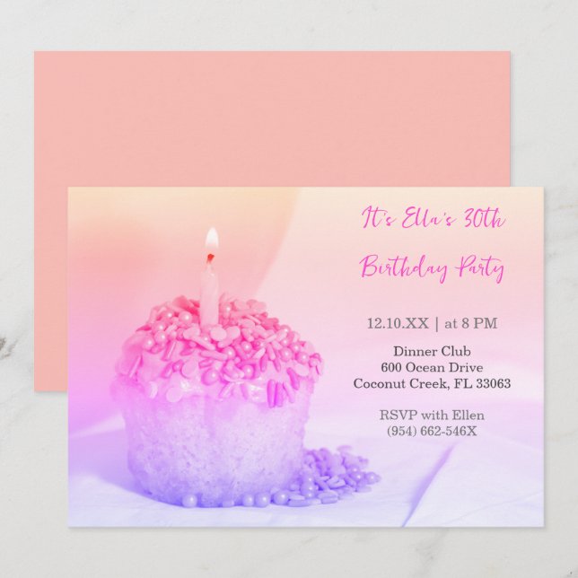 Invitation Pastel Cupcake Colorful 30e anniversair (Devant / Derrière)