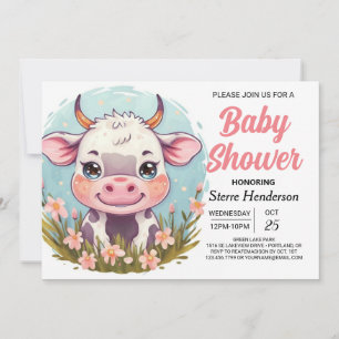 Invitation Pastel Custom Farmyard Cow Baby shower