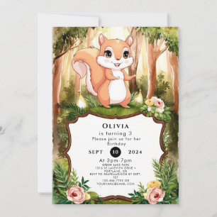 Invitation Pastel Cute Squirrel Anniversaire