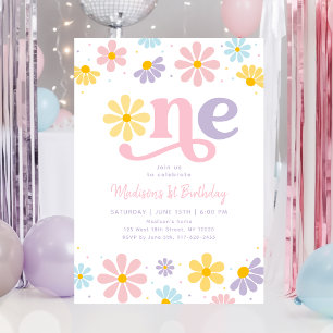 Invitation Pastel Daisy Boho Premier anniversaire