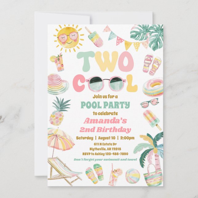 Invitation Pastel Deux Cool Anniversaire Pool Party Invitatio (Devant)