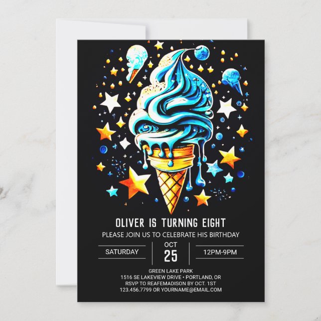 Invitation Pastel Digital Chic Boy Crème glacée Anniversaire (Devant)
