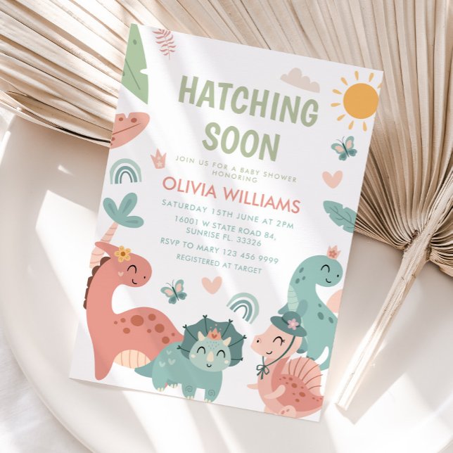 Invitation Pastel Dinosaur Hatching Bientôt Baby shower (Créateur téléchargé)